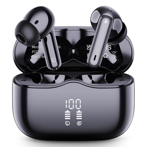 Auriculares sem fios Bluetooth, auriculares Bluetooth 5.4 com 40HiFi estéreo, 4 Mic, redução de ruído, IP7 impermeável capacetes sem fios com ecrã LED, carregamento rápido, ajuste confortável, USB-C