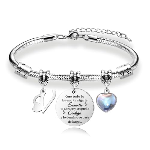 Presentes para mulheres pulseira de prata com letras iniciais - presente personalizado para filha, sobrinha, irmã, amiga, adolescente, mãe e tia