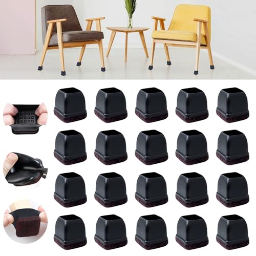Ezprotekt Capas para pernas de cadeira, 16 protetores de chão de pernas de silicone pequenas, 28 - 36 mm tampas pretas para pernas de cadeira, parte inferior de feltro, capas de elastómero de plástico