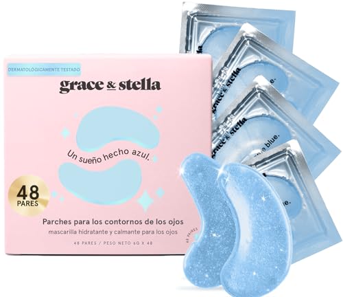Grace & Stella Patches de ácido hialurónico para olhos - Reduzem rugas, orelhas e malas de mulher - remendos olhos premium veganos e não testados em animais [48 pares, azul]