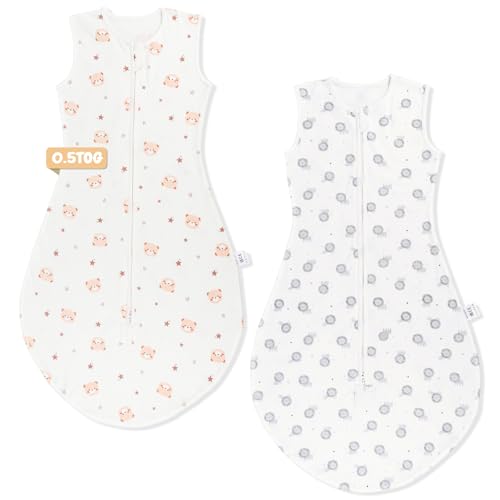 Taricor Saco de dormir para bebé, 100% algodão 0,5 TOG saco de dormir verão sem mangas, saco de dormir de tamanho ajustável para bebé meninos meninas de 18 a 36 meses (85 cm-100 cm, 2 unidades)