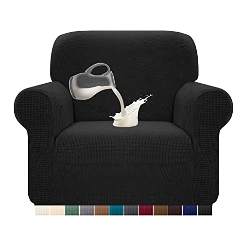 Granbest Capa de sofá elástica resistente à água, 1 peça, de elastano jacquard, elástica, com espuma antiderrapante (1 lugar), cor preta