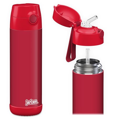 JARLSON® garrafa de água para crianças com palhinha CHARLI, garrafas de água de aço inoxidável - térmicas, sem BPA, à prova de fugas, para a escola e desportos, o termos térmico, 500 ml