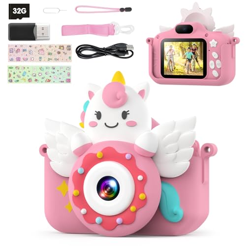TIATUA Câmara com fotos infantis, 1080P HD Selfie vídeo câmara de fotos para crianças, câmara de vídeo infantil com ecrã de 2,0" e cartão de 32 GB, meninos e meninas de anos presentes de aniversário