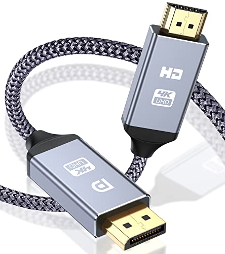 Cabo DisplayPort para HDMI 4K 5 m - trançado de nylon, transmissão unidirecional, suporta DP 1.4, HDMI 2.0 e resolução 4K@60Hz, compatível com Lenovo, Dell, HP, AMD, NVIDIA, Apple MacBook Pro, LG,