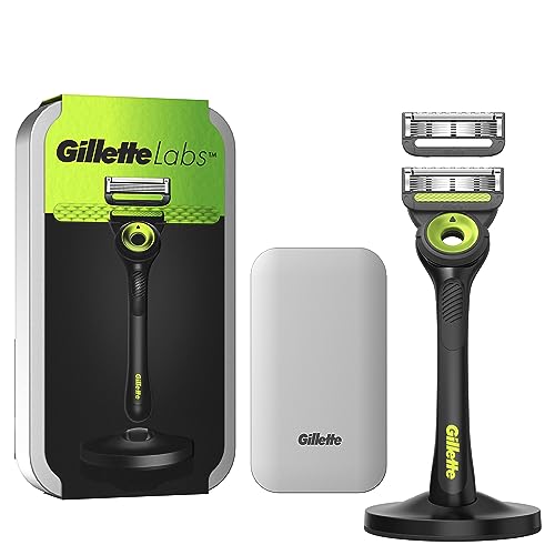 Gillette Labs Máquina de barbear homem com barra foliante, estojo de viagem, 2 peças sobressalentes, lâminas de barbear