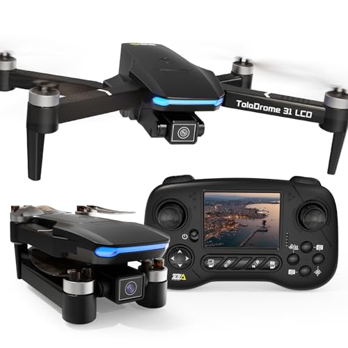 Toladrone TD31LCD Drone com ecrã LCD, transmissão digital de imagens, drone com câmara, motor sem escovas, quadricóptero RC dobrável para adultos, drones para iniciantes