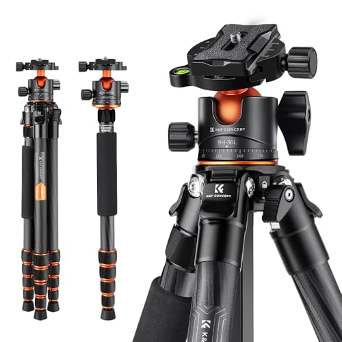 K&F Concept Tripé câmara de carbono, tripé de viagem leve com monopé, tripé fotografia compacto com bola de 360°Compatível com câmera DSLR, carga máxima: 15 kg (A255C2 BH-36L)