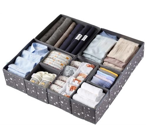 Anstore Organizador de roupa interior, conjunto de 8 organizadores de gavetas para armazenamento, separadores dobráveis de tecido, caixa de armazenamento com padrão de estrelas, cubos de armazenamento