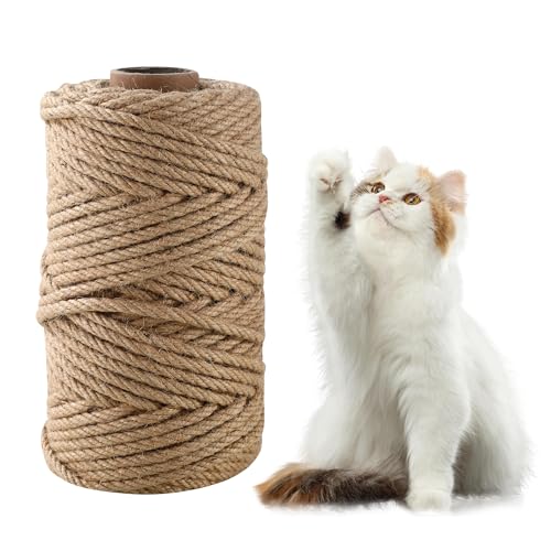 Corda de juta 60 m x 6 mm, corda de sisal natural, corda de raspador para gatos, para substituição e reparação substituição raspador para gatos, decoração de jardim, acessórios para artesanato DIY