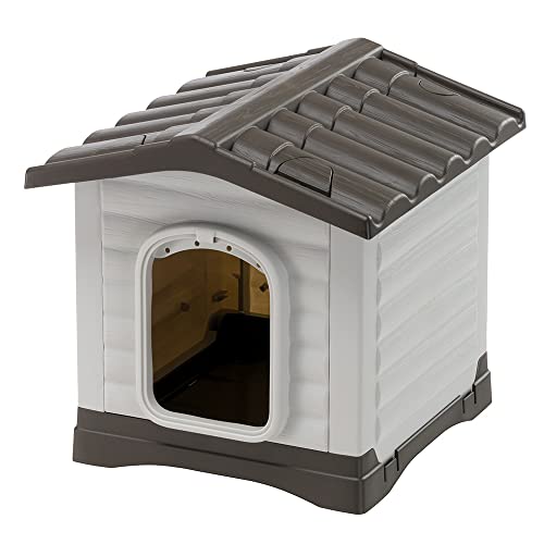 Ferplast Casa para cães exterior DOGVILLA 50, casa para cães, base renante, base isolante, teto removível, grade de ventilação, plástico reciclado, 43 x 48 x h 44 cm