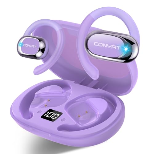 Conyat Auriculares de orelha aberta, 58H auriculares desportivos Bluetooth 5.4, HiFi estéreo capacetes sem fios, ganchos giratórios para orelhas, chamada ENC, IPX7 impermeável para fitness corrida