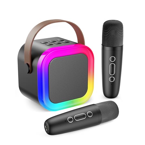 Fede Karaoke 2 microfones para crianças, mini karaoke infantil microfones sem fios altifalante Bluetooth portátil com efeitos de mudança de voz e luzes LED, melhores brinquedos presentes para meninas