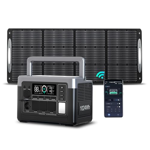 OUKITEL Gerador solar portátil P1000 Plus com painel solar 220 W, bateria LiFePO4 de 1024 Wh, gerador solar de 1800 W, 0-80 % em 45 min. Ideal para campismo, autocaravanas e cortes de energia