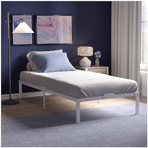 Dreamzie Cama de metal 90 x 190 com elastómero de metal branco, Somier 90 x 190 com pernas - altura de 41 cm, resistente, montagem simples, grande capacidade de armazenamento