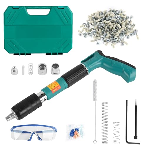 Pistola de pregos com 200 pregos redondos, kit de pistola de pregos de concreto, ferramenta manual de pregos de aço ajustável de 5 velocidades
