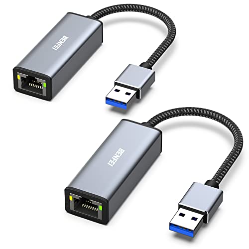 BENFEI Adaptador USB 3.0 para Ethernet, USB a RJ45 10/100/1000 Gigabit Ethernet LAN compatível com MacBook, Surface Pro, PC portátil com Windows7/8/10, XP, Vista, Mac. 2 Peças