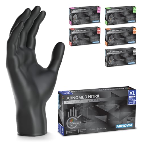 100x ARNOMED® Guantes nitrilo talla XL Negro, Guantes desechables quirurgicos y laboratorio, Luvas nitrilo descartaveis sin polvo y látex, Manoplas nitrilo en XS, S, M, L, XL, XXL