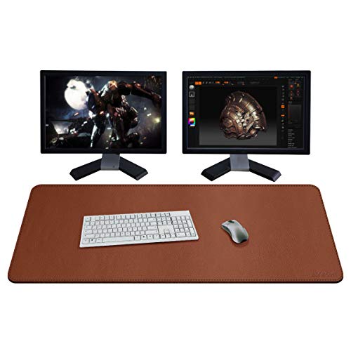 ZORESYN Gaming Mousepad - 110 x 50 cm superfície de couro PU extragrande, impermeável tapete de secretária antiderrapante - castanho claro
