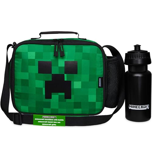 Minecraft Saco térmico porta-alimentos para crianças ou Creeper saco almoço infantil com garrafa de água para escola viagens presente Gamer (verde)