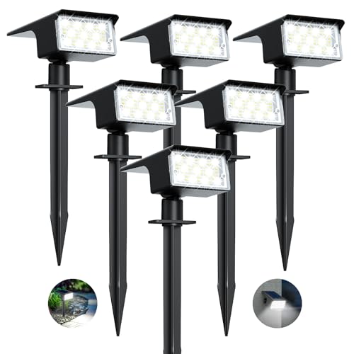 kolpop Luzes solares LED para exterior e jardim [6 peças/77 LED], 6000 K luz solar fria exterior, impermeável IP65, 1800 LM Focos solares para pátio, chão, calçada, terraço, relva, trilho, Carril