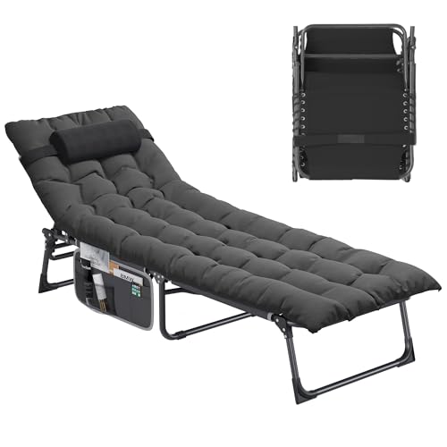 YITAHOME Espreguiçadeira dobrável de praia, com almofada, 190 x 68 x 31 cm, espreguiçadeiras, jardim e exterior, 4 posições, ajustáveis para piscina, com apoio de cabeça e bolso lateral, carga de 300