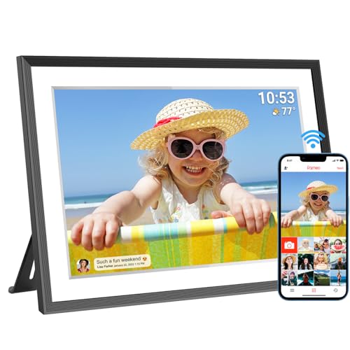 Moldura de fotos digital WiFi de 10,1 polegadas, 1280 x 800 IPS LCD, ecrã táctil LCD, memória integrada de 32 GB de memória automática, partilhe momentos instantaneamente através da aplicação Frameo