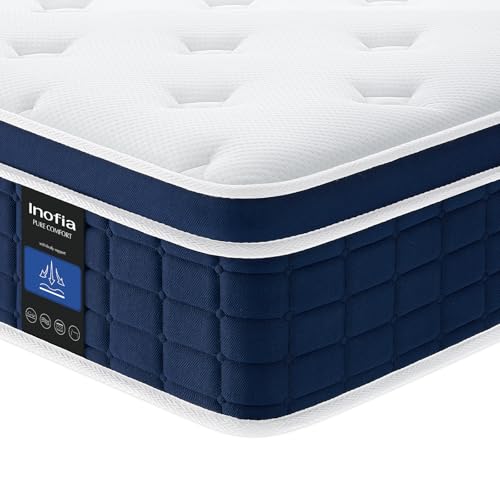 Inofia Colchão viscoelástico Ace Hybrid 90 x 190 cm, altura 26 cm, colchão de molas ensacadas, dureza H3, resistência média, colchão de molas de 7 zonas com 100 noites de descanso de teste