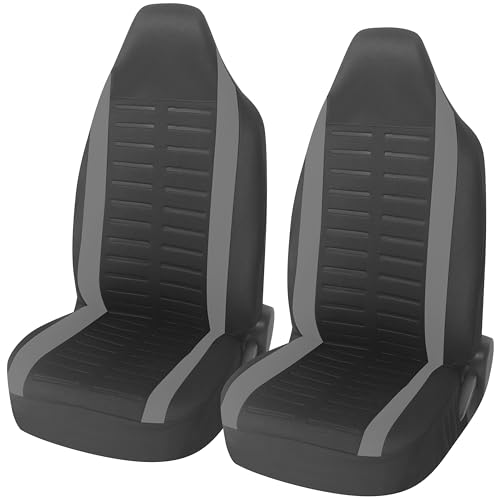 Upgrade4cars Capas de assento dianteiro para carro com encosto de cabeça integrado universais preto cinzento | cobertura universal | protetor de assento dianteiro para condutor e copiloto