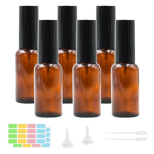 suruikei 6 frascos pulverizadores de vidro, frascos pulverizadores de 30 ml, frascos pulverizadores de viagem reutilizáveis para perfumes, óleos essenciais, cosméticos e outros líquidos (Âmbar)
