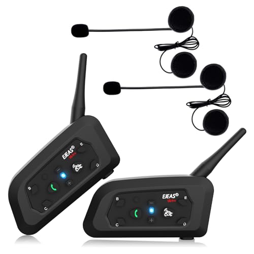 Eixos V6Pro 2 x Intercomunicador capacete Moto Bluetooth para motocicletas, gama de comunicação Intercom de 1200 m, impermeável, intercomunicação entre 6 motociclistas, Walkie Talkie para mota