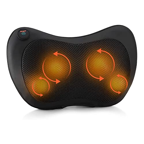 AERLANG Almofada de massagem Shiatsu, massajador de pescoço costas com calor, massajador de amassagem de tecido rotativo 3D, 3 velocidades massajador cervical e costas, presentes para mulheres/homens