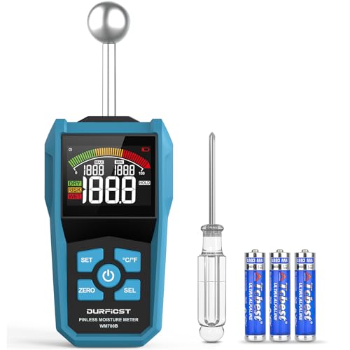 Medidor de humidade, medidor de humidade DURFIST com ecrã LCD colorido e alarme acústico, adequado para todos os materiais de construção, madeira, paredes, gesso, alvenaria