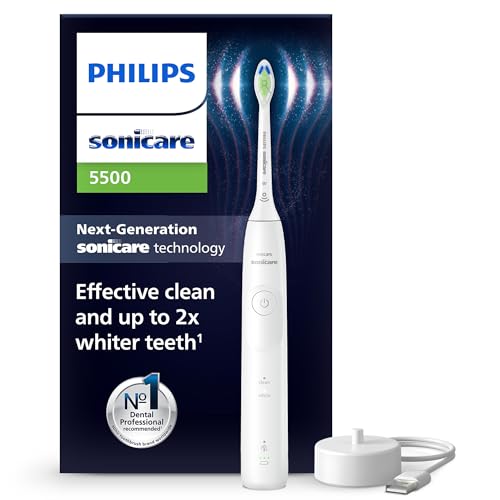 Philips Sonicare 5500 escova de dentes elétrica, escova de dentes sónica com 1 nível de intensidade, alerta de pressão, EasyStart, SmarTimer e BrushPacer, branco, modelo HX7110/01 [nova tecnologia]
