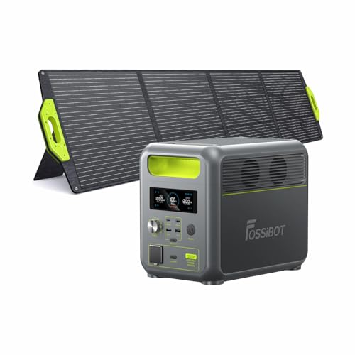 FOSSiBOT Estação de energia portátil F1200 com painel solar 200 W, bateria de 1024 Wh LiFePO4, 2 saídas CA de 1200 W (2400 W em pico), carregamento rápido de 49 min, gerador solar para acampamento ao