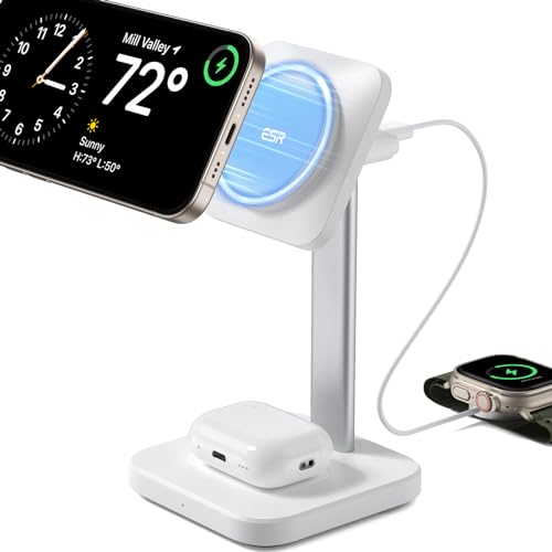 ESR Estação de carregamento 2 em 1 para Apple, carregador de suporte MagSafe para iPhone [certificado], estação de carregamento Magsafe para vários dispositivos iPhone 16/15/14/13, Apple Watch e