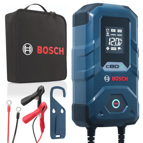 Bosch Carregador de bateria para carro C80-Li, 15 amperes, com função de carregamento contínuo - para baterias de chumbo-ácido, AGM, EFB, gel e SLI, de 6 V / 12 V e de lítio (LiFePO) de 12 V