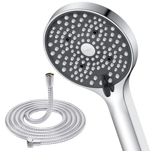 YEAUPE Alcachofra para duche com mangueira de 1,6 m, alta pressão, antical, 6 tipos, redonda grande (SWATEE 110 mm) chuveiro, conexão universal G1/2, cabeça de duche removível, cromado preto