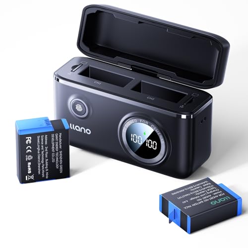 llano Hero 12/11/ 10/9 Black carregador de bateria duplo rápido de 18 W para GoPro HERO12/HERO11/HERO10/HERO9 Black carregador com 2 * baterias de substituição de 1730 mAh ecrã digital inteligente