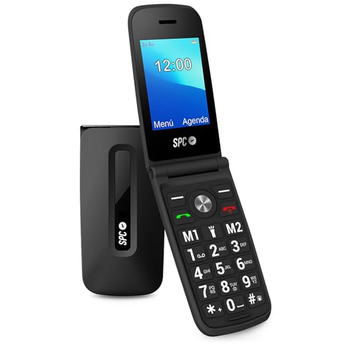 SPC Titan - Tampa para idosos para telemóvel, botões e teclas grandes, fácil de usar, campainha 100 dB, configuração remota, campainha e notificações inteligentes, 2 memórias diretas, cor preta