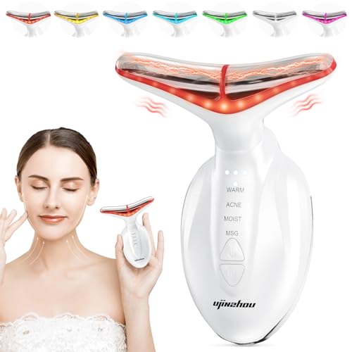 Massajador facial elétrico rosto anti-rugas: pescoço massagem Lifting aparelhos de 4 modos 7 cores LED - dispositivo de beleza com aquecimento a 45 °C - Gua Sha máquina facial EMS reafirmante para
