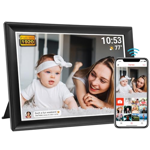 Moldura de fotos digital FRAMEO de 64 GB de 10,5 polegadas, WiFi, Smart 1920 x 1280 FHD, ecrã táctil IPS, ecrã táctil, rotação automática, suporte para cartão SD para unidade USB, 2,4/5 GHz, partilha
