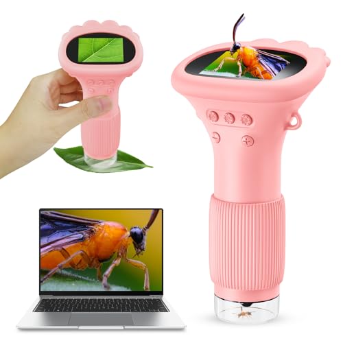 Lupa para crianças, ecrã digital de 2,0 polegadas, microscópio de bolso para insetos, microscópio de mão com zoom de 200 x com luzes ajustáveis, presentes de aniversário Edu para meninas de 3 a 12