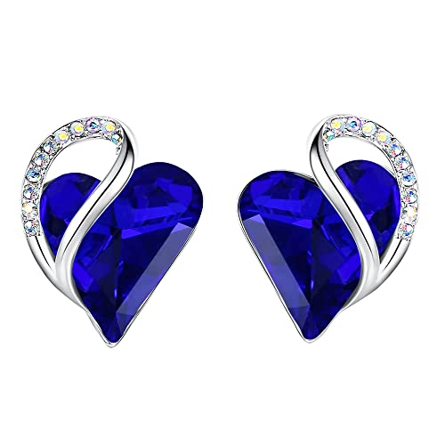 Leafael Birthstone Coração brincos de mulher | Birthstone brincos com coração e cristais corativos | Livre de alergias brincos modernos com caixa de presente incluída
