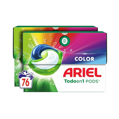 ARIEL PODS Tudo em 1 detergente máquina de lavar líquido 76 cápsulas/comprimidos, sabão extra cuidado da cor, mais cor e brilho, limpeza profunda