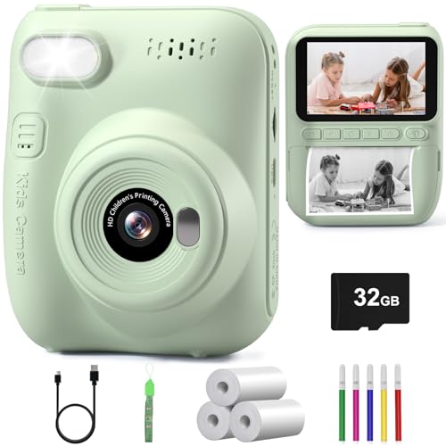 Hangrui Câmara fotos infantis instantâneas, 3,0" HD 1080P câmara fotos infantis com cartão de 32G, câmara instantânea para crianças com papel de impressão e canetas de cores, presentes brinquedo