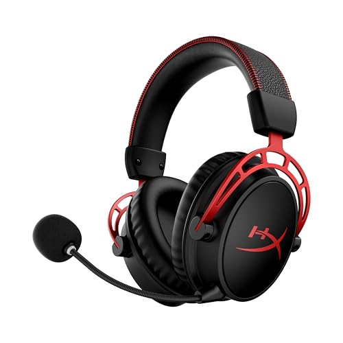 HyperX Cloud Alpha Wireless Auriculares sem fios para jogos de PC, duração da bateria de 300 horas, espuma viscoelástica, controladores de câmara dupla, preto e vermelho