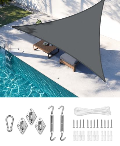 LOVE STORY Toldo, vela de sombra, 5 x 5 x 5 m, com kit de montagem triangular antracite, toldo de tecido de sombra curvado, respirável e ecológico (HDPE) com proteção de 95% UV, para pátio exterior,