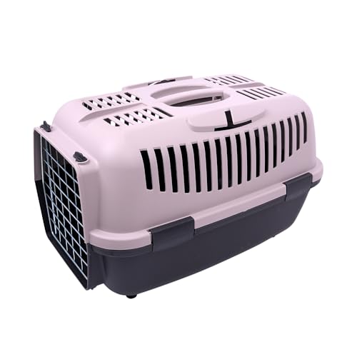 Transportador animais de estimação viagem transportadora gato cão pequeno caixa rígida de plástico com pega dobrável (cinzento, 55 x 35 x 36 cm)