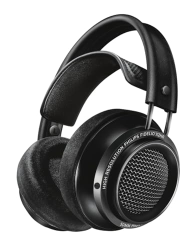 Philips Fidelio X2 Auriculares com cabo de alta resolução, acústicos e abertos por trás, transdutores LMC de neodímio de 50 mm, almofadas de espuma com memória de veludo de luxo, preto